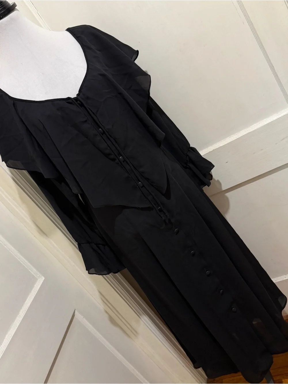 Vintage sheer Express Black Ruffle-Front Midi Dress